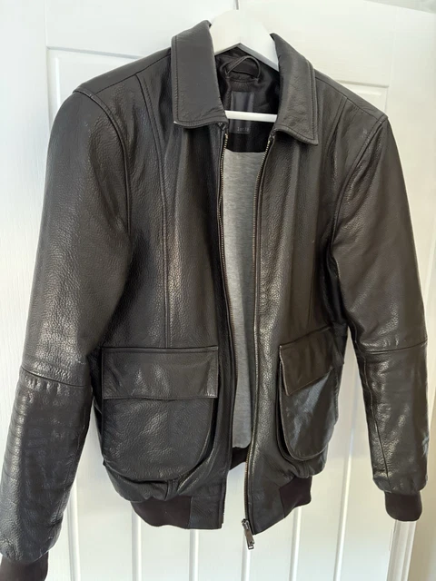 LOT78 BROWN LEATHER Bomber Jacket Size Small IT46 RRP£1000
