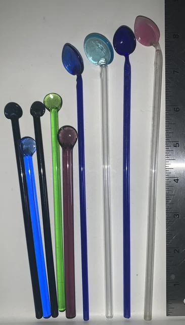 Vintage Lot Of 9 Glass Cocktail/Iced Tea Stirrers/Spoon Sticks 5.25” X 8.5”