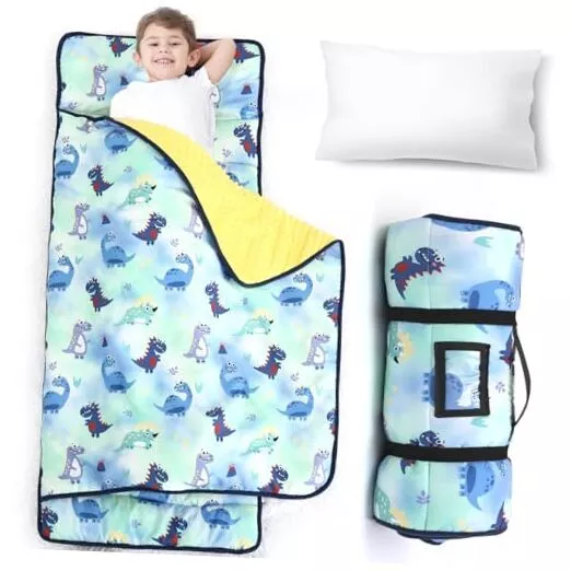 Toddler Nap Mat for Daycare: Kids Sleeping Bag with Pillow and Dinosaur