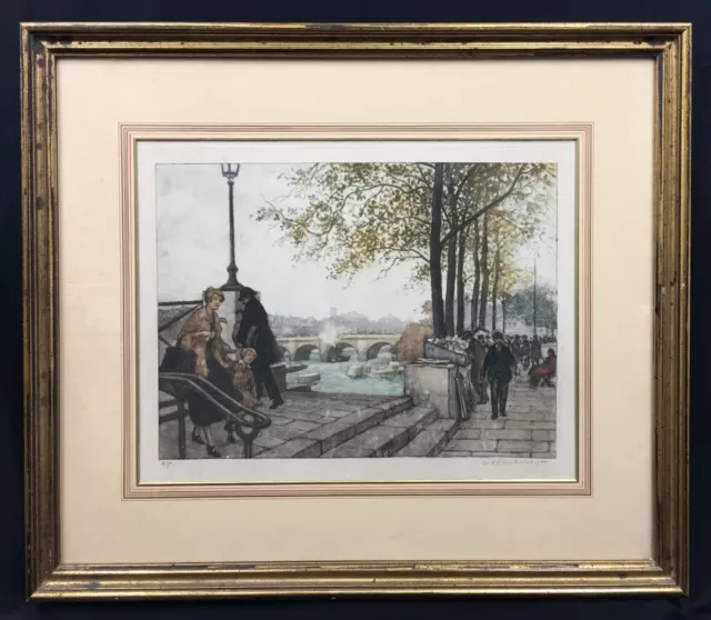 Early 20th Century Coloured Etching 25/500 Renowned French Listed Artist. Signed