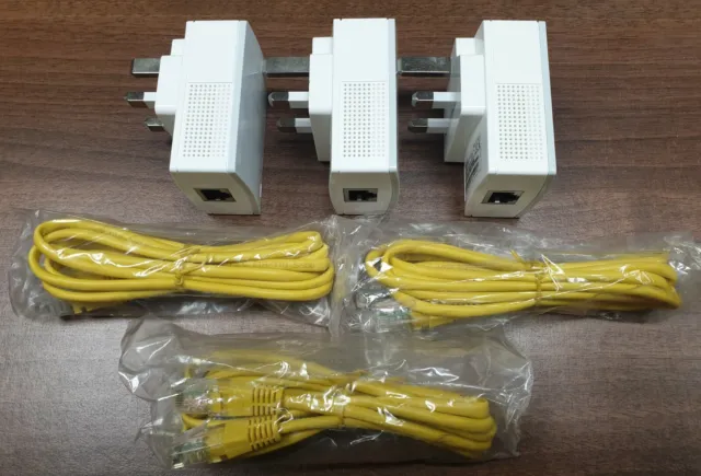 3 x TP-Link TL-PA4010 AV500 Powerline Adapter Homeplug + 3 x Ethernet Cables 3