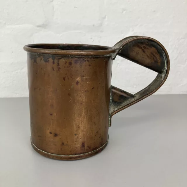 Antique Copper Ale Mug Tavern Tankard Handmade 19th Century Rustic Grain Measure