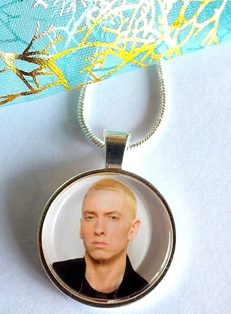 Eminem Rapper Singer Photo Silver Chain Necklace Gift Box Birthday Party Charm