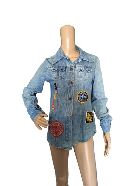 Vintage 70s Boho Hippie Denim Jacket With Patches Zodiac Ohio State Owl