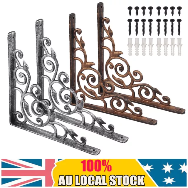 2X Cast Iron Shelf Brackets Vintage Bracket Wall Shelves Holder Frame Storage AU