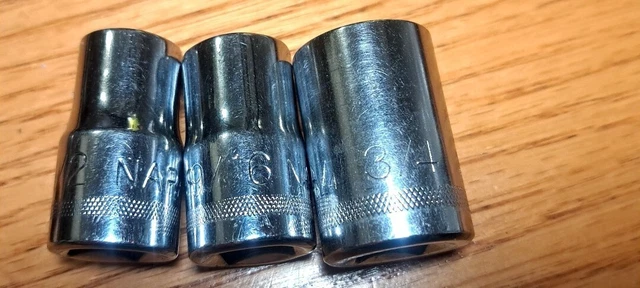 Vintage Napa Tools 1/2" Drive Sockets NT-616 1/2"NT-618 9/16"NT-624 3/4" NICE!