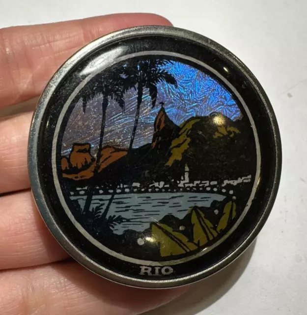 Vintage Astro Rio de Janeiro Butterfly Wing Landscape Mirror Purse Compact Cd 6