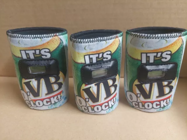 3 Victoria Bitter VB Its VB O-Clock ! Neoprene Can Stubby Coolers Holders