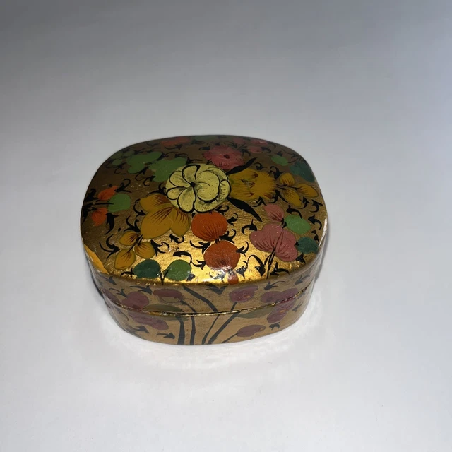 Kashmiri Hand Painted Lacquered Papier Mache Trinket Box India