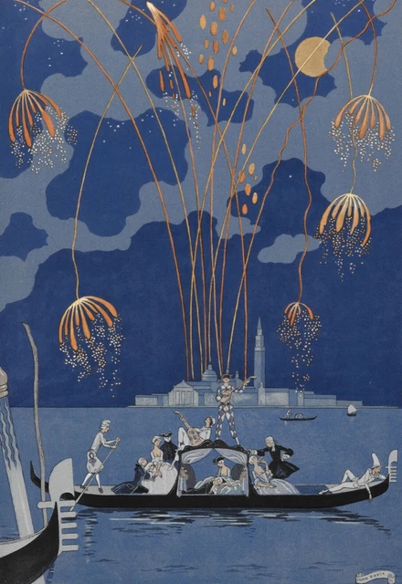 Fireworks in Venice : Georges Barbier : 1924 : Archival Quality Art Print