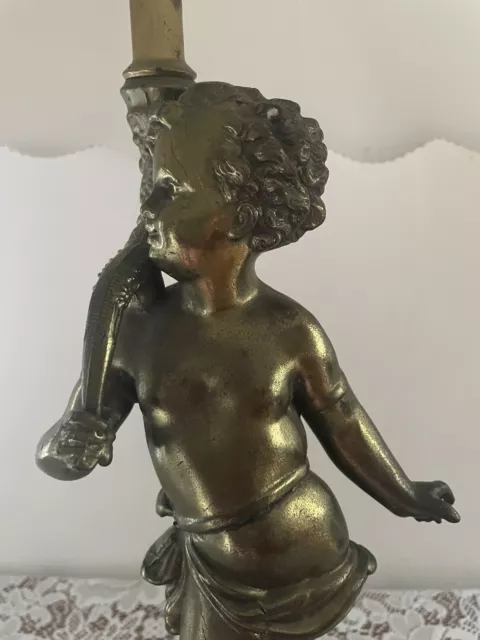 Vintage Art Nouveau Style Brass Cherub/Valentines/Love with Shade*WORKS* 3