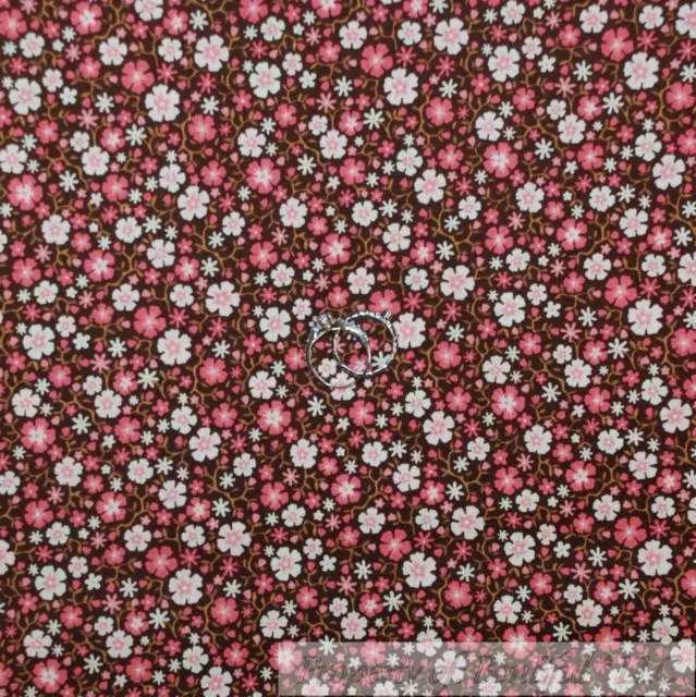 BonEful Fabric FQ Cotton Quilt Brown Pink White Small Little Tiny Calico Flower