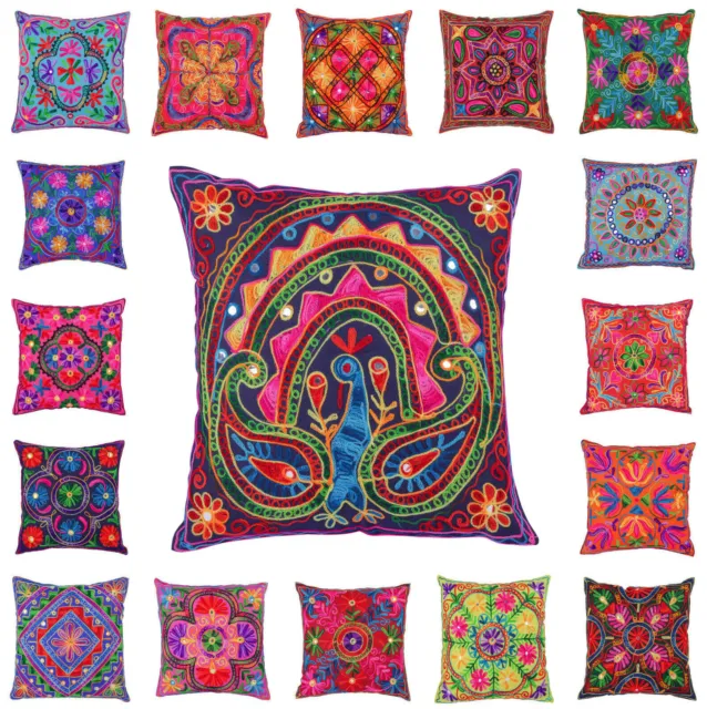 Indian Cushion Covers Suzani Mandala Embroidered Boho Kashmir Pillow Case 40 CM
