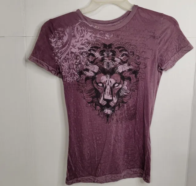 jedidiah mens Size medium T-shirt purple graphic lion print 100% Cotton