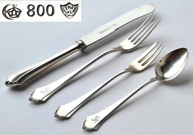 24-tlg. Set Cucchiaio Forchetta LUTZ & WEISS 800er Argento Solingen Um 1900 P124