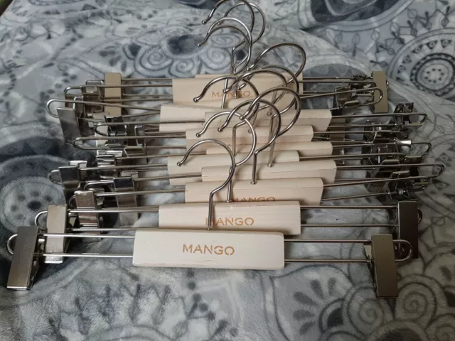 ( Mango )Kleiderbügel Clipbügel Hosenbügel Rockbügel  Holz + Metall 12 Stück