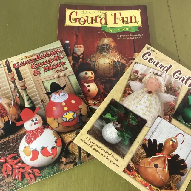 Lot of 3 Gourd Craft Painting Books Gourdeous Gourds, Gourd Gathering, Gourd Fun