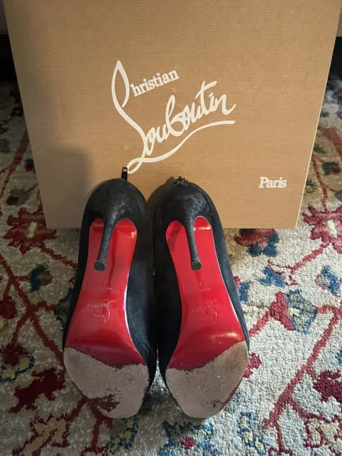 CHRISTIAN LOUBOUTIN BLACK Suede Disorder 120 Booties Heels Shoes Size ...