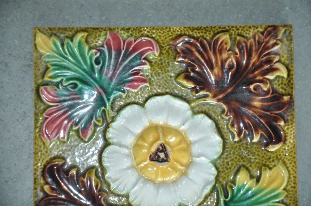 Vintage Fine Flower Design Multicolor Ceramic Tile, Japan 4