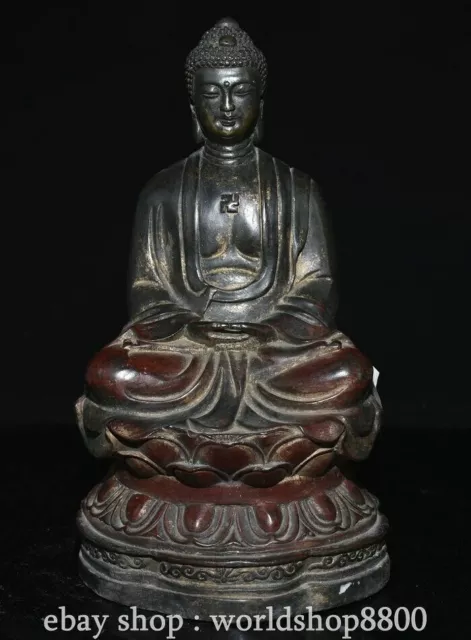 10.8" Old Tibetan Bronze Gilt Sakyamuni Shakyamuni Amitabha Buddha Sit Statue