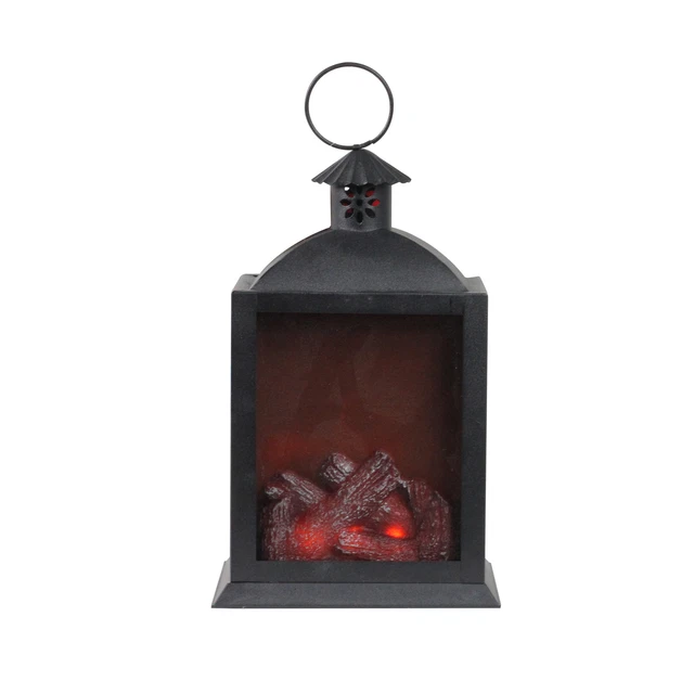 Diva At Home 10.25" LED Black Chimney Lantern Faux Fire Christmas Decoration