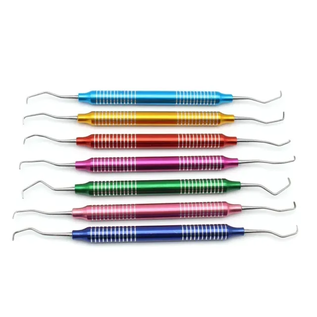 Set Of 7 Gracey Curette Periodontal Hollow Handle Colored Surgical Scaler Dental