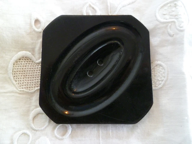 Broche De Deuil Ancienne En Bakélite Noire Gravée étoile Avec Jais Français - Vintage, Occasion
