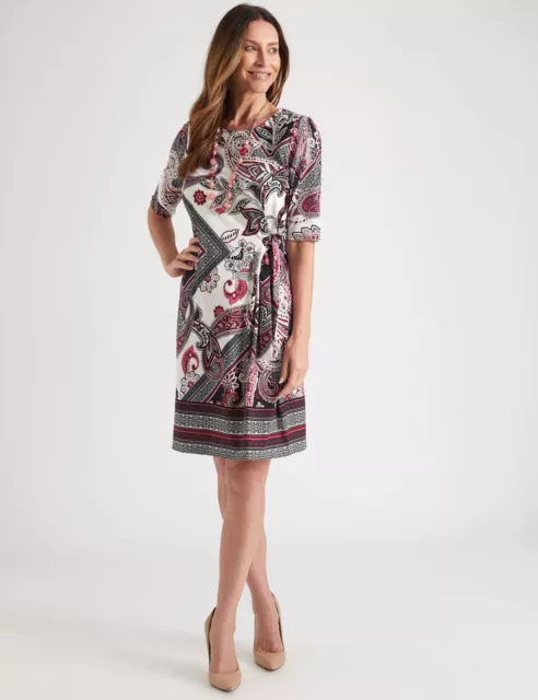 MILLERS - Womens Dress -  3/4 Sleeve Printed Knee Length Dress With Side Tie