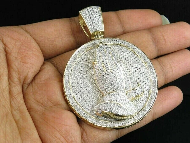 2.20Ct Round Cut Moissanite Praying Hand Pendentif 14k Or Jaune Plaqué Argent