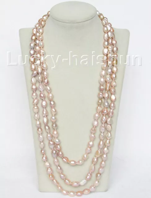 Long natural 78" 12mm baroque purple freshwater pearls Freeform necklace j10502