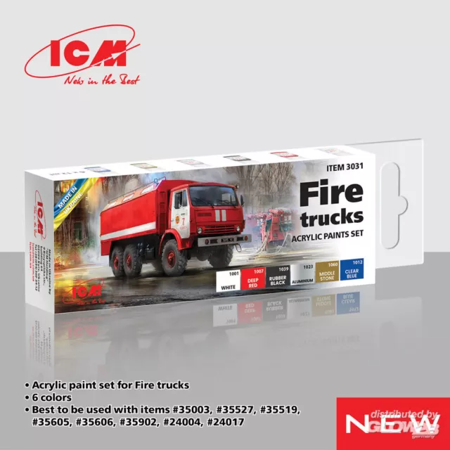 ICM: Acrylic paint set for Fire trucks 6 x 12 ml [3303031]
