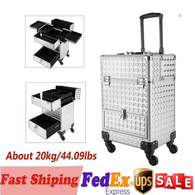 Rolling Makeup Train Case Professional Cosmetic Trolley Makeup Storage Organizer