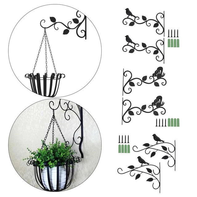 Wall Hanging Basket Bracket Iron Hooks Fence Deck Porch Garage Balcony