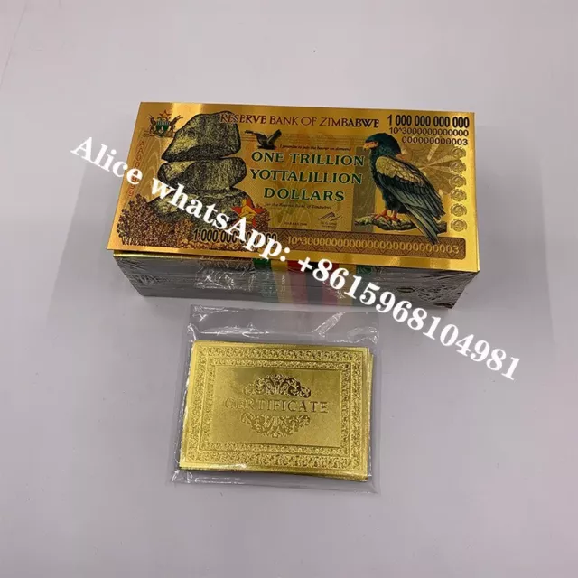 100pc Zimbabwe One Trillion Yottalillion Dollars Gold Banknote Largest Zero Note