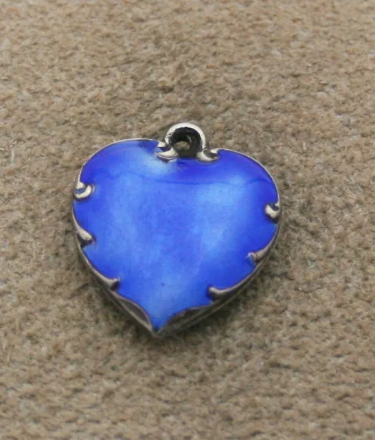 VINTAGE STERLING SILVER PUFFY HEART CHARM -Swirls Border with Enamel Background