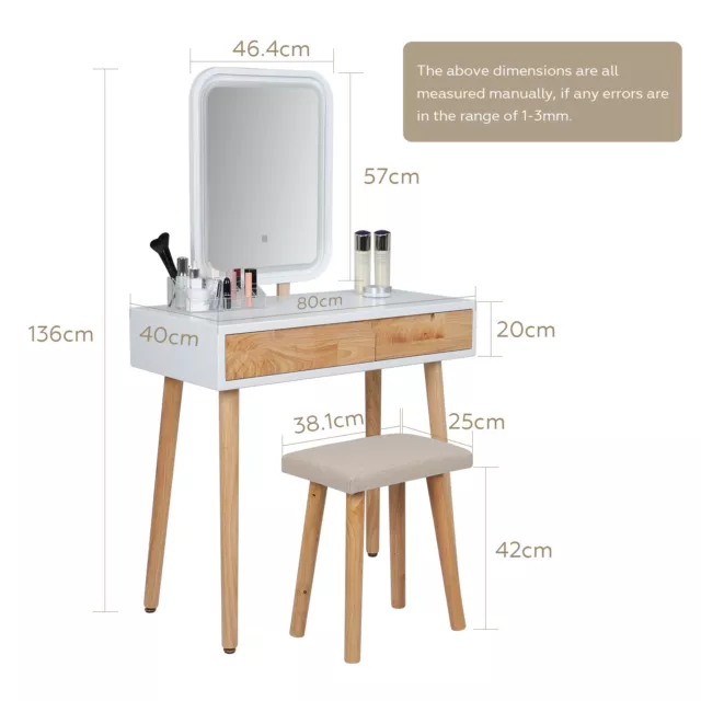 Vanity Modern Dressing Table Stool Set with LED Lights Large Mirror Makeup Desk