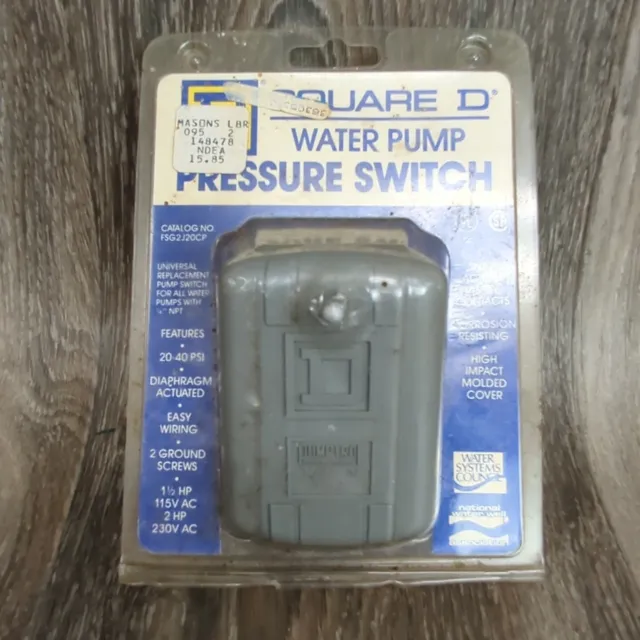 Square D Pumptrol Water Pump Low Pressure Cut Off Switch FSG2J20CP 20-40 PSI