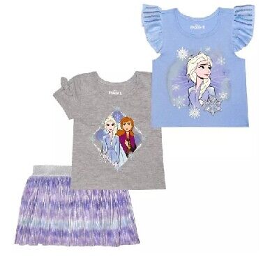 Disney's Frozen II Youth Girls 3-Piece Purple/Gray Shirts & Skorts Set Size 5