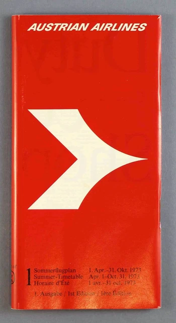 Austrian Airlines Airline Timetable Summer 1973 Os Austria Flugplan 1St Edition