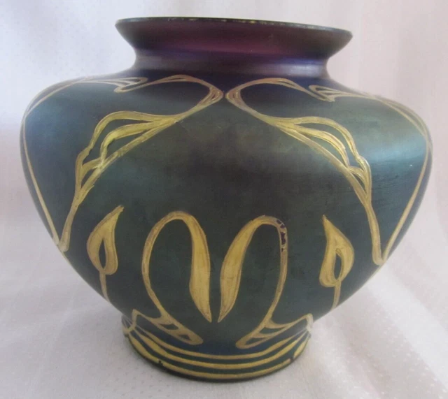Antico Vaso Sfera Vetro Verde Decoro Smaltato Art Nouveau Oro Legras Montjoye