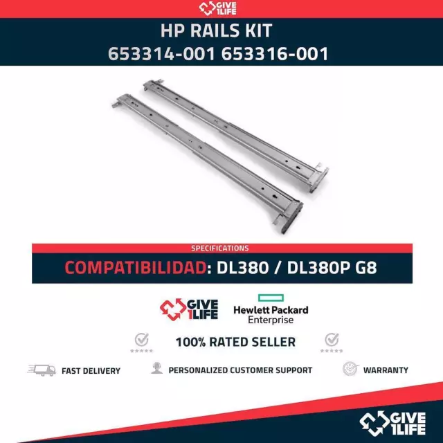 Kit De Rail Hp 2U Compatible Avec Dl380 Dl380P G8 Pn : 653314-001/653316-001