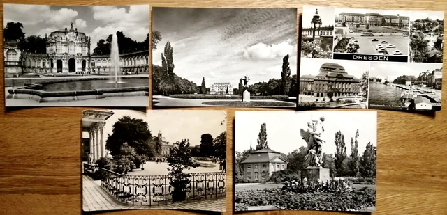 Dresden: 5 Karten aus DDR-Zeiten mit Schwarz-Weiß-Aufnahmen aus d. 1960er-Jahren