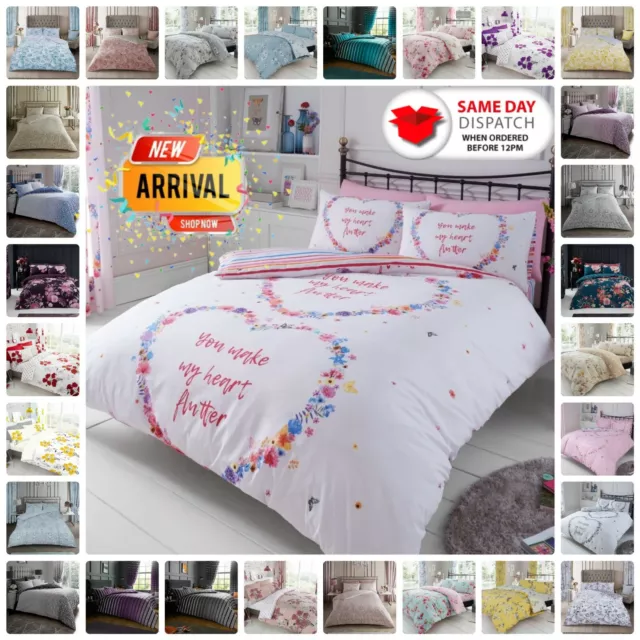 DUVET COVER SET With Pillowcase Reversible Quilt Bedding Single Double King Size