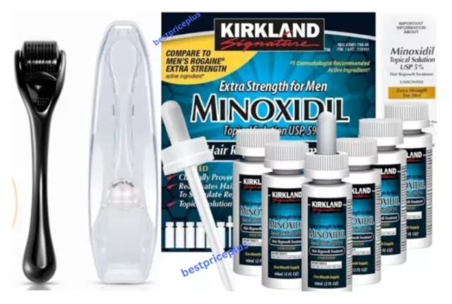 Kirkland Minoxidil 5% Extra Strength 1 to 12 Months Supply W Derma Roller .55MM