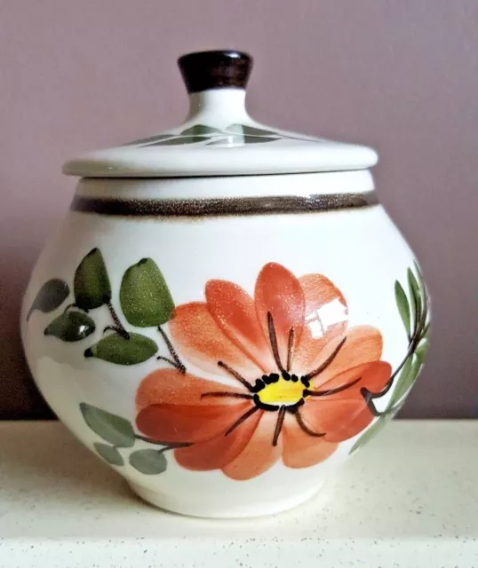 Pretty Vintage Lidded Pot with Floral Design. Hand-Made in Devon.