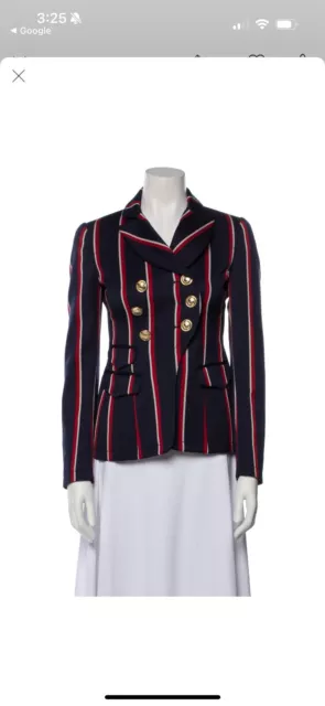 Altuzarra Navy Striped Military Double Breasted Blazer SZ 34