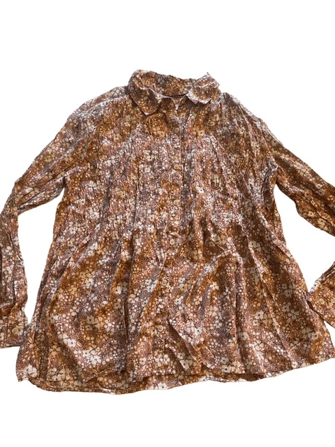 Pilcro By Anthropologie Terracotta Sasha Smocked Button Up Shirt Pink Womens Siz