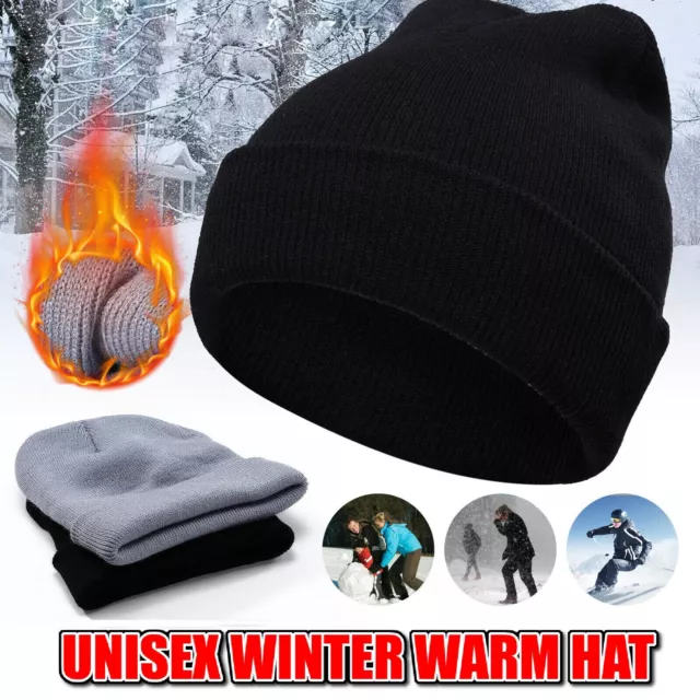 MEN MENS Womens Plain Winter Ski Thermal WARM Knit Knitted BEANIE HAT Cap Bulk