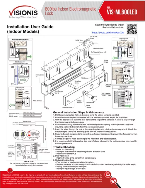 FPC-5012 One door Access Control outswinging door 600lb Electromagnetic lock kit 3