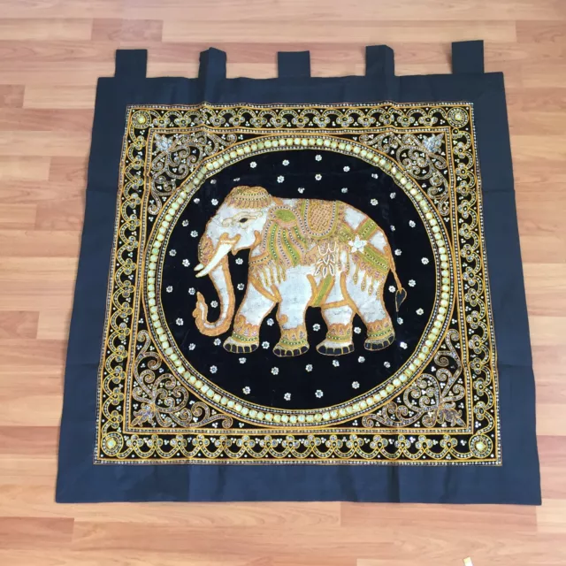 kalaga tapestry wall hanging vintage thai burmese embroidered sequns elephant